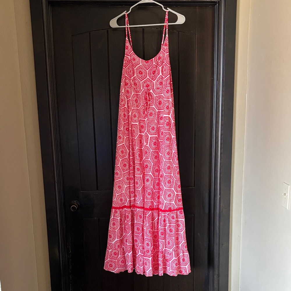 Red and White Geometric Printed Maxi Dress